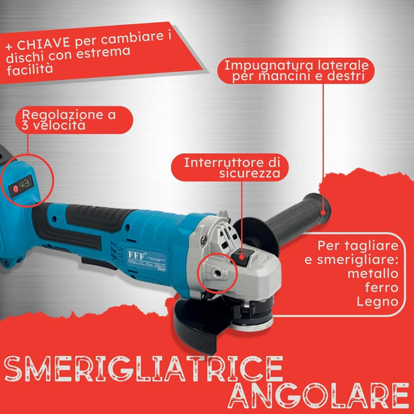 Kit Professionale 3in1 con Trapano Avvitatore, Smerigliatrice Angolare e Trapano SvitaBulloni 68V